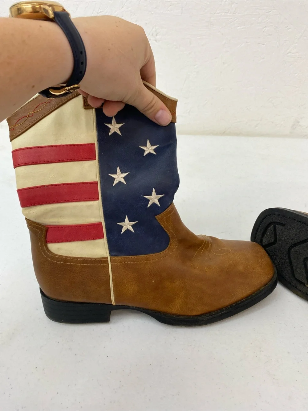 American Flag Western Cowboy Boots - Red, White & Blue boys size 6